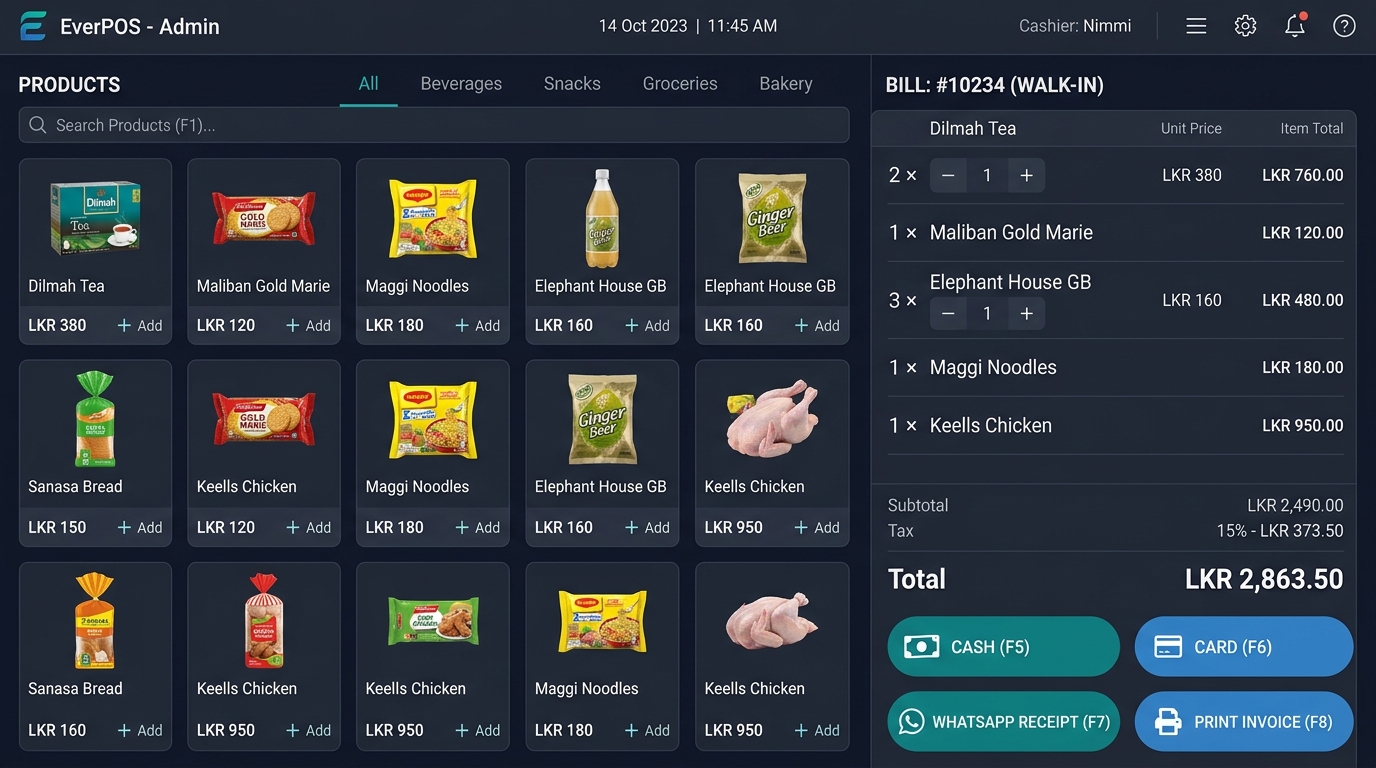 EverPOS Cashier Billing Interface Screenshot